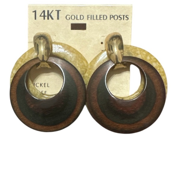 Vintage Brown and Gold Hoop Earrings - Picture 1 of 3